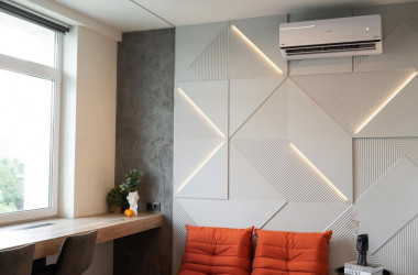 Гипсовая 3D панель Fields с LED-подсветкой в гостиной