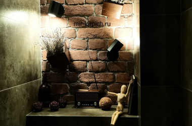 Декоративный кирпич Loft Clay в интерьере (серая затирка)